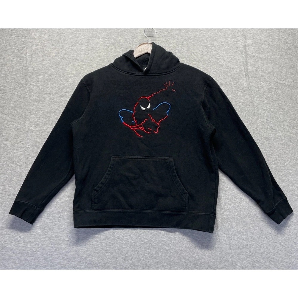 Marvel Spider Man Hoodie Youth Lg Black Embroidered Outline Graphic Print Logo